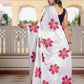 White Hand Printed Pure Mul Cotton Saree