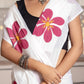 White Hand Printed Pure Mul Cotton Saree
