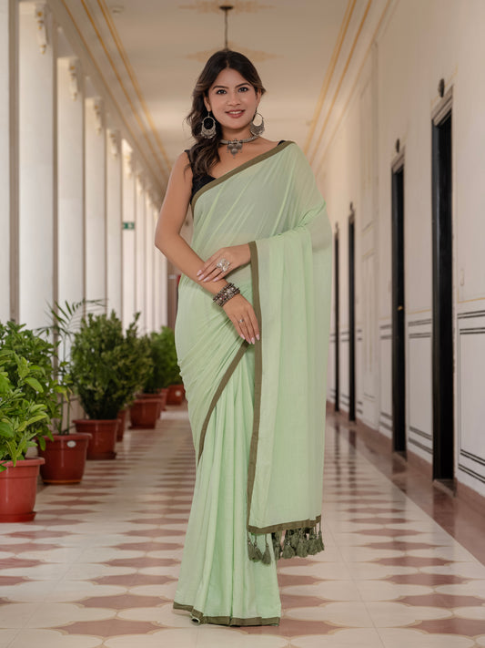 Light Green Pure Mul Cotton Saree