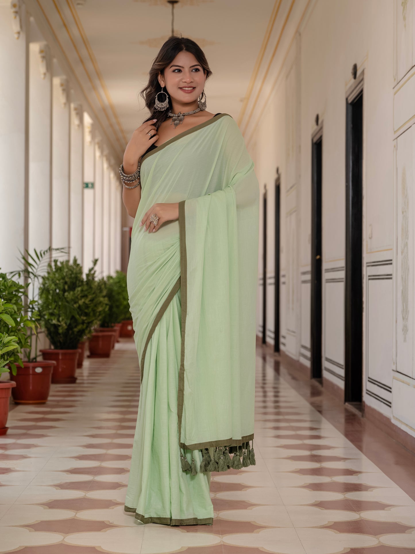 Light Green Pure Mul Cotton Saree