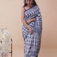 Indigo kairi Hand Block Printed Mul Cotton Saree (Indigo Blue)