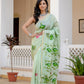 Pista green hand painted Chanderi Silk Saree
