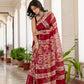 Maroon batik printed Chanderi Silk Saree