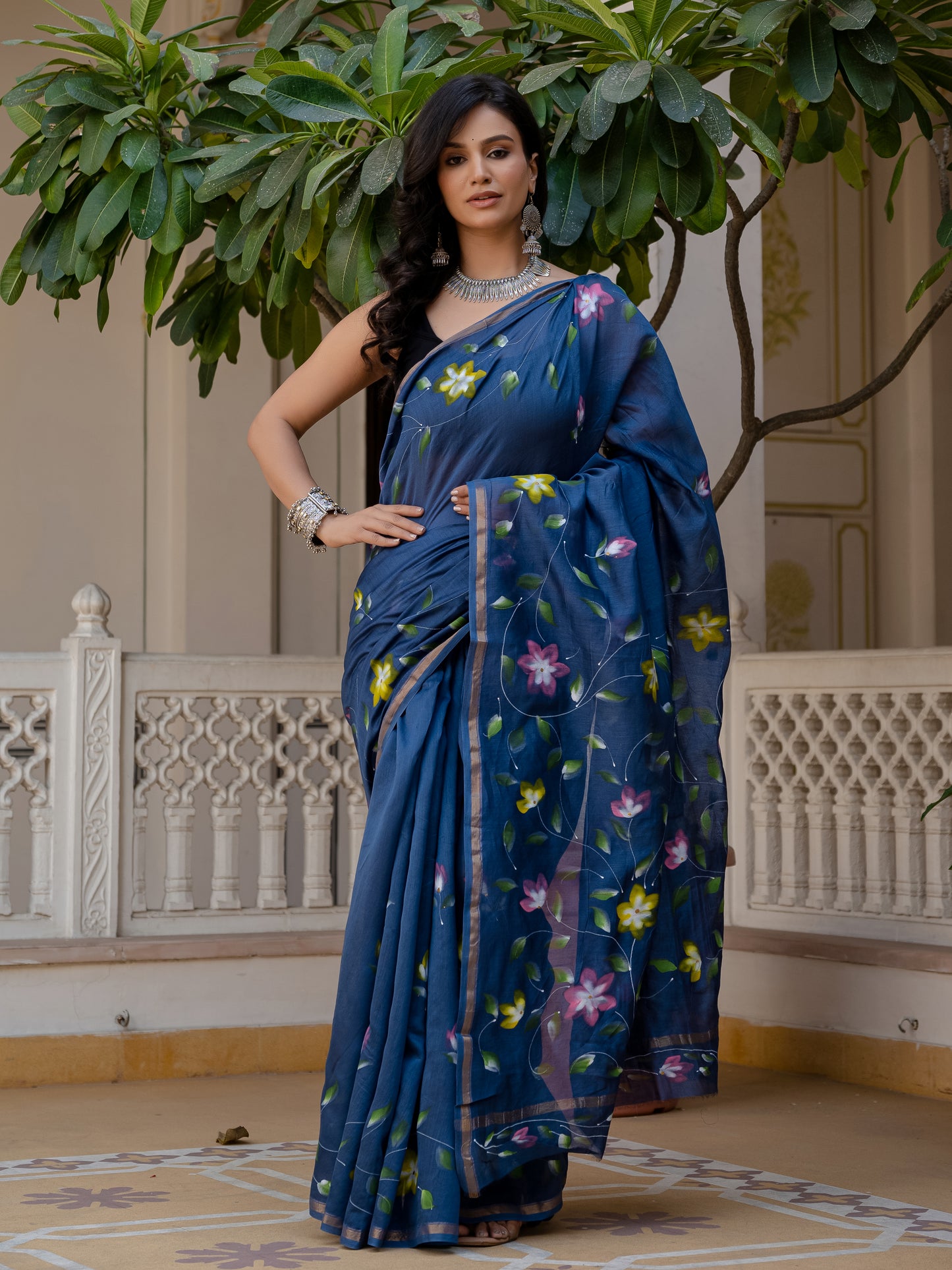 Blue Brush silk saree