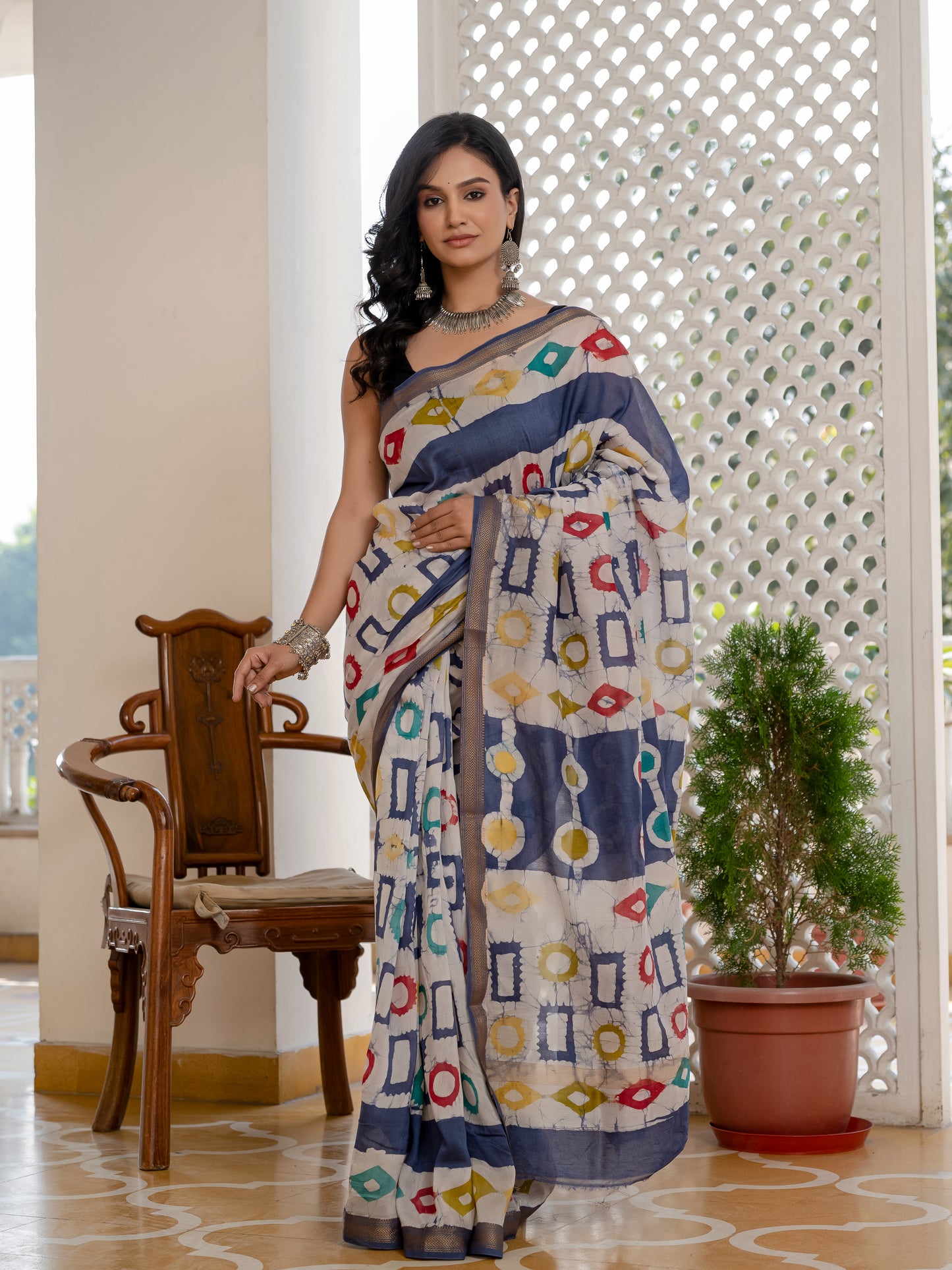 Grey Batik Chanderi Silk Saree