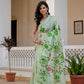 Pista green hand painted Chanderi Silk Saree