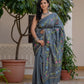 Grey hand painted silk saree