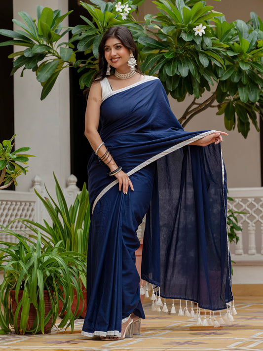 Blue saree with tussels