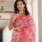 White & Red tie dye Chanderi Silk Saree