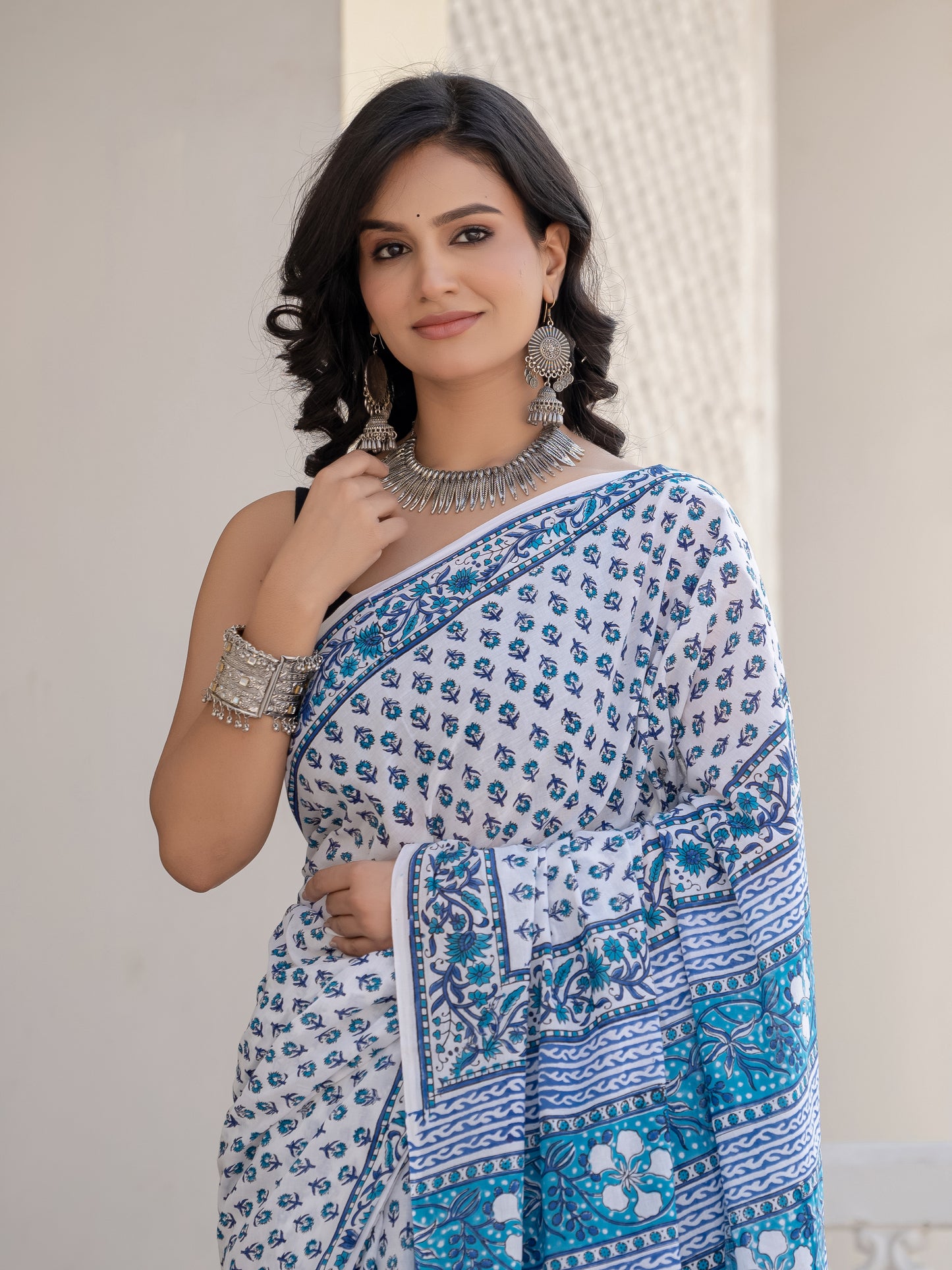 Blue bootie Chanderi Silk Saree