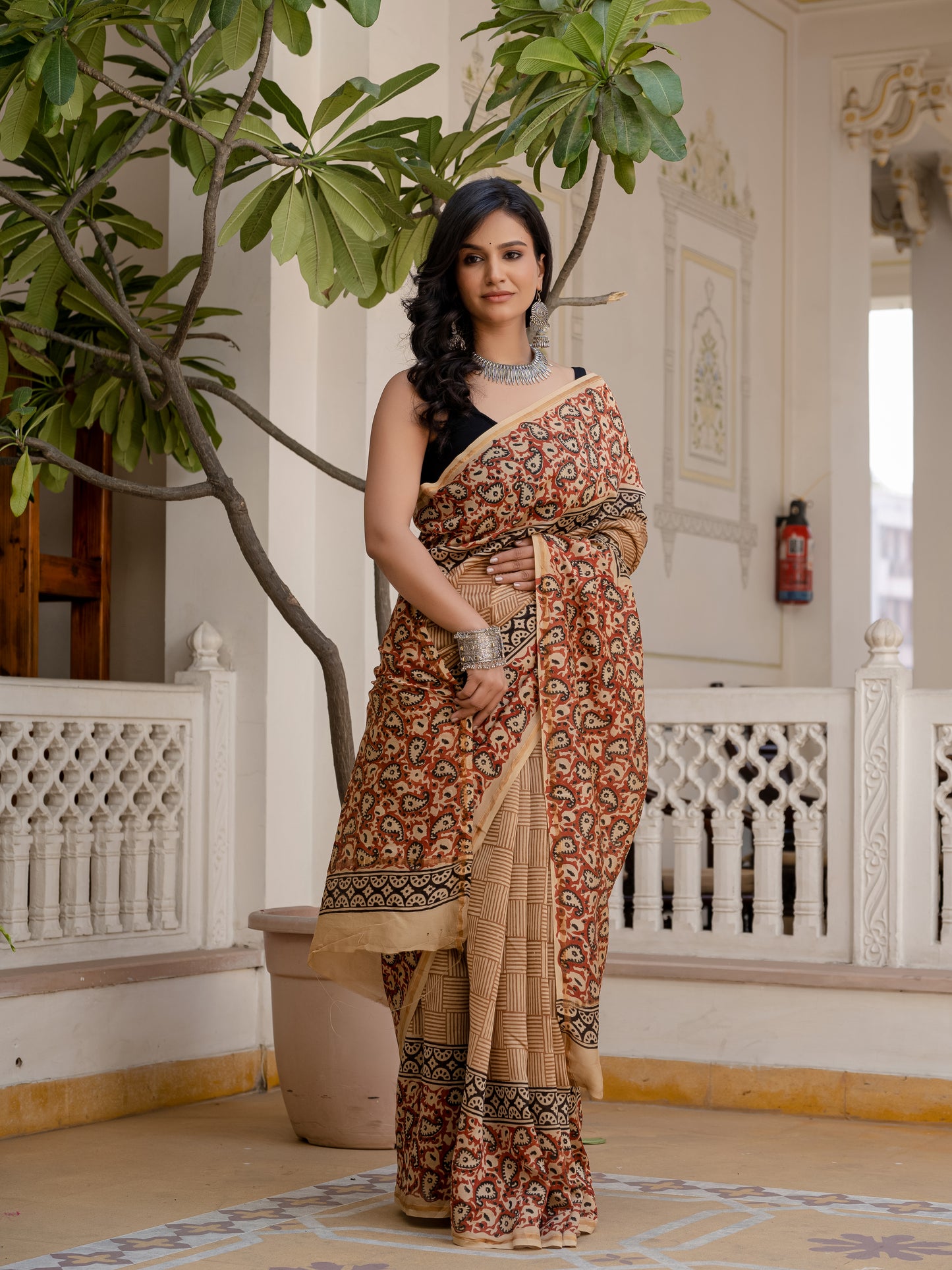 Bagru Jaal Printed Chanderi Silk Saree