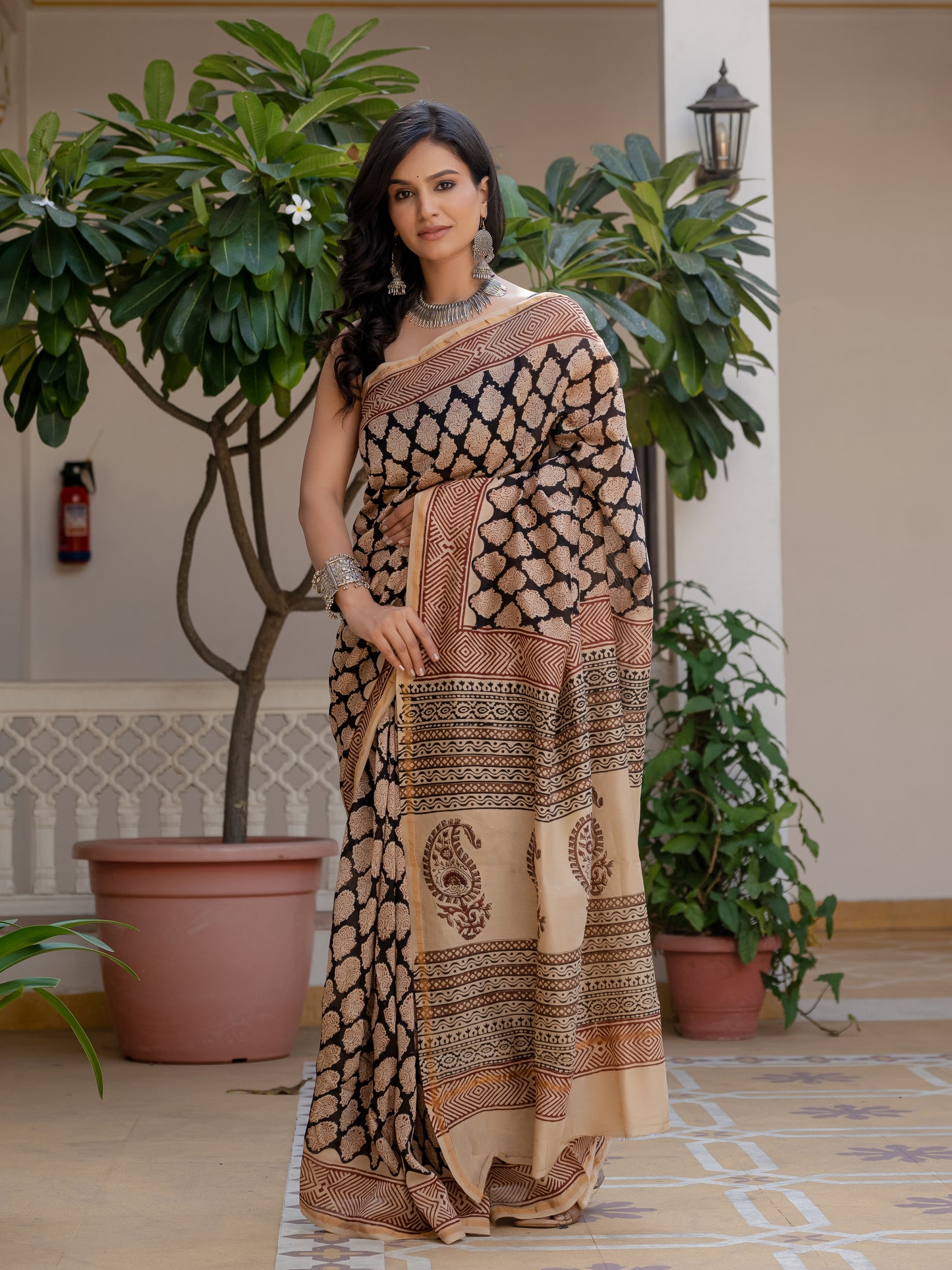 Bagru black boota silk saree
