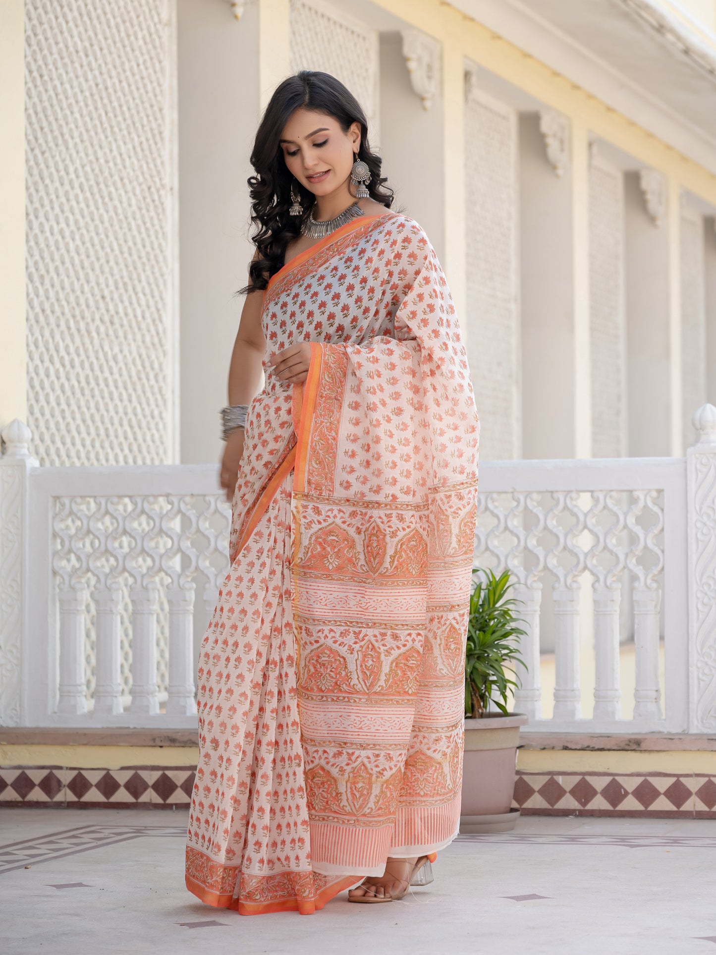 Peach bootie Chanderi Silk Saree