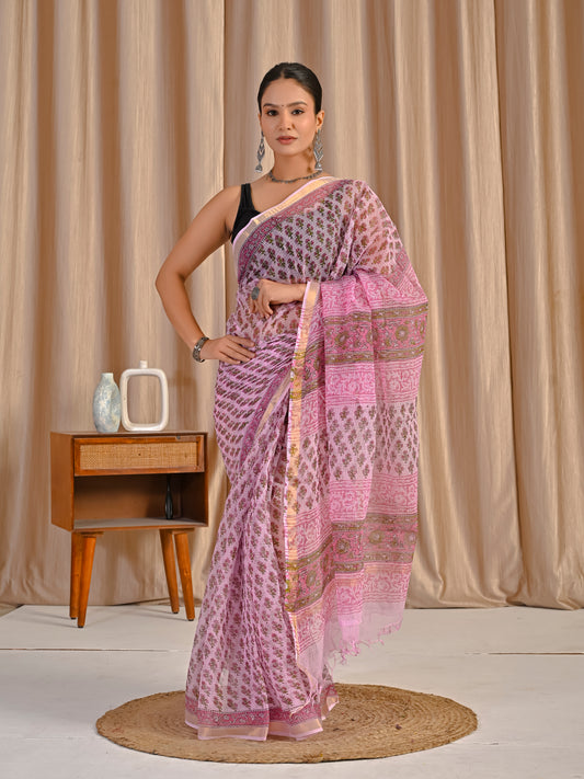 Pink bootie pure kota doriya saree