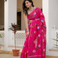 Pink hand painted Chanderi Silk Saree