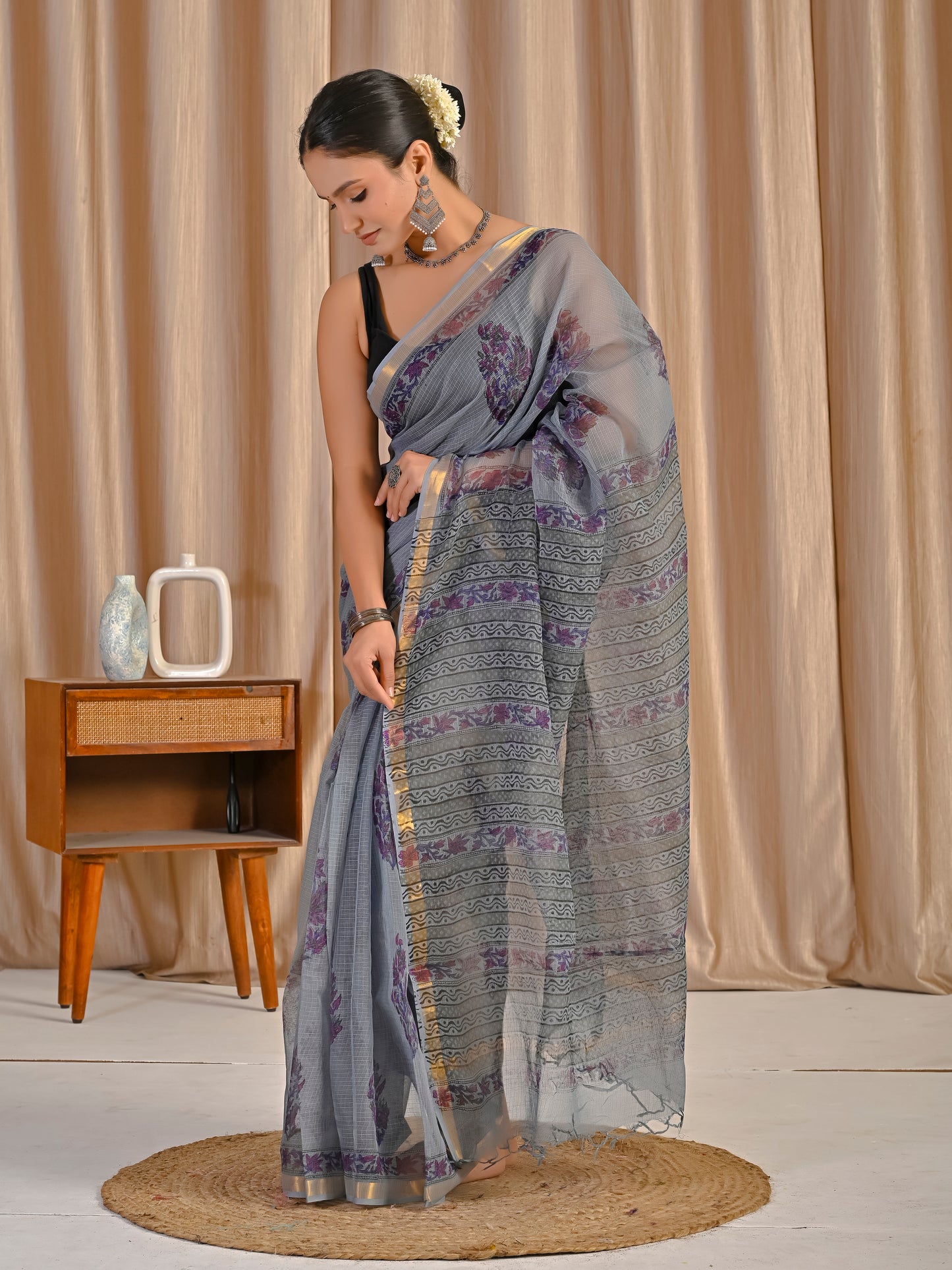 Grey boota pure kota doriya saree