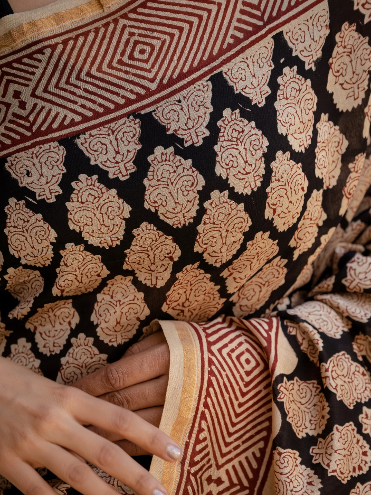 Bagru black boota silk saree