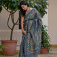 Grey hand painted silk saree