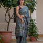 Grey hand painted silk saree