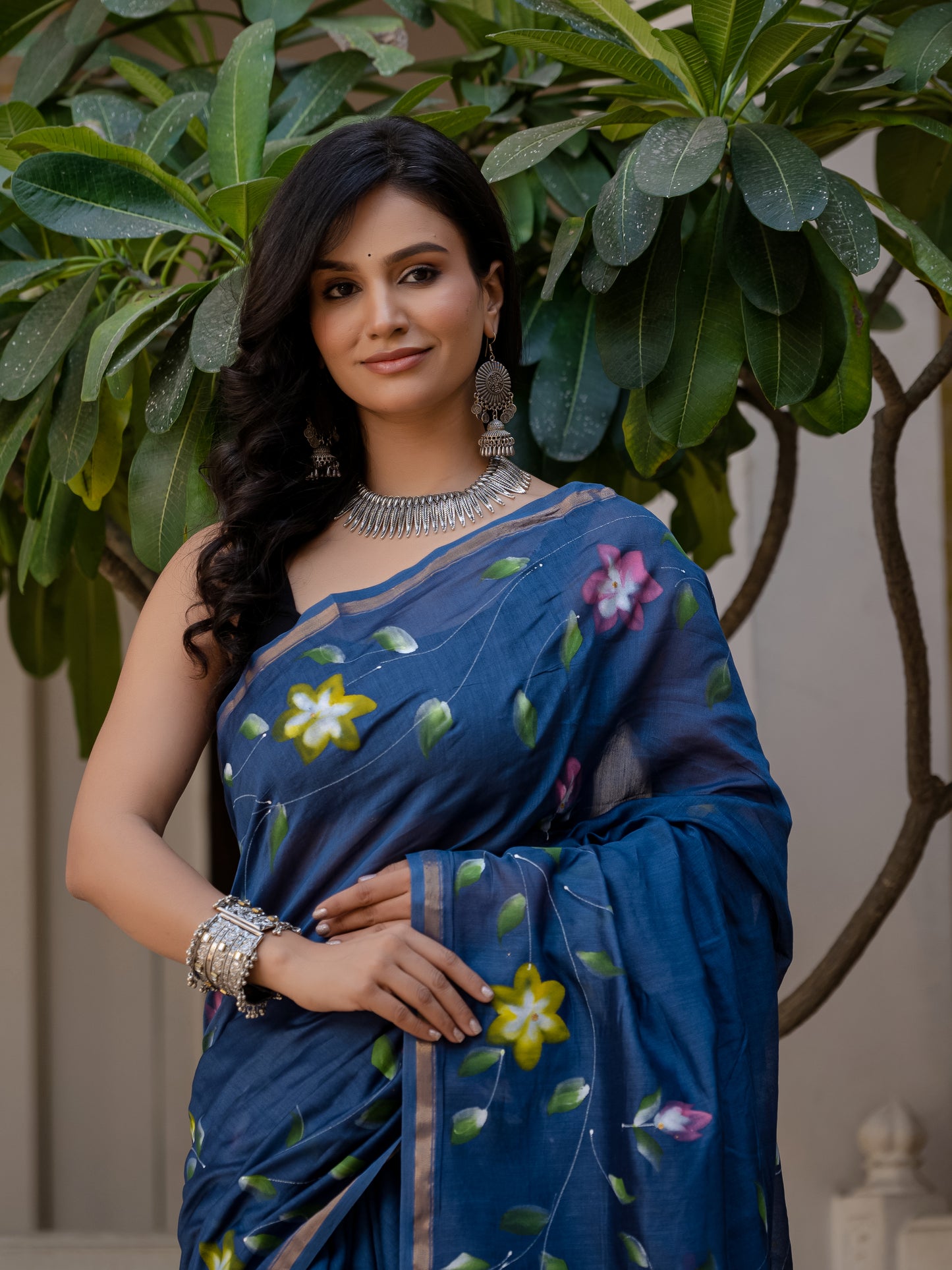 Blue Brush silk saree