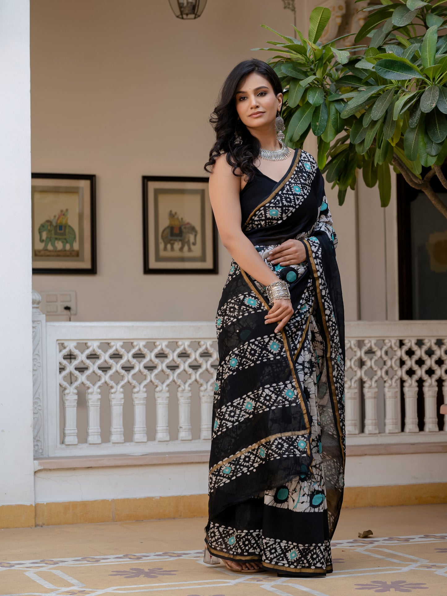 Black Batik Pure Chanderi Silk Saree