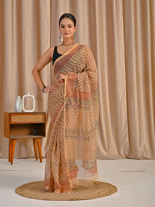 Bagru red bootie pure kota doriya saree