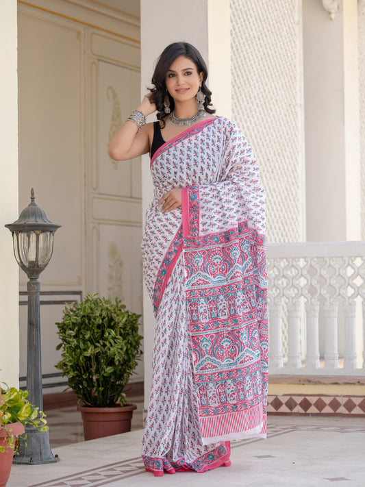 Pink bootie Chanderi Silk Saree