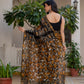 Black yellow batik printed silk saree