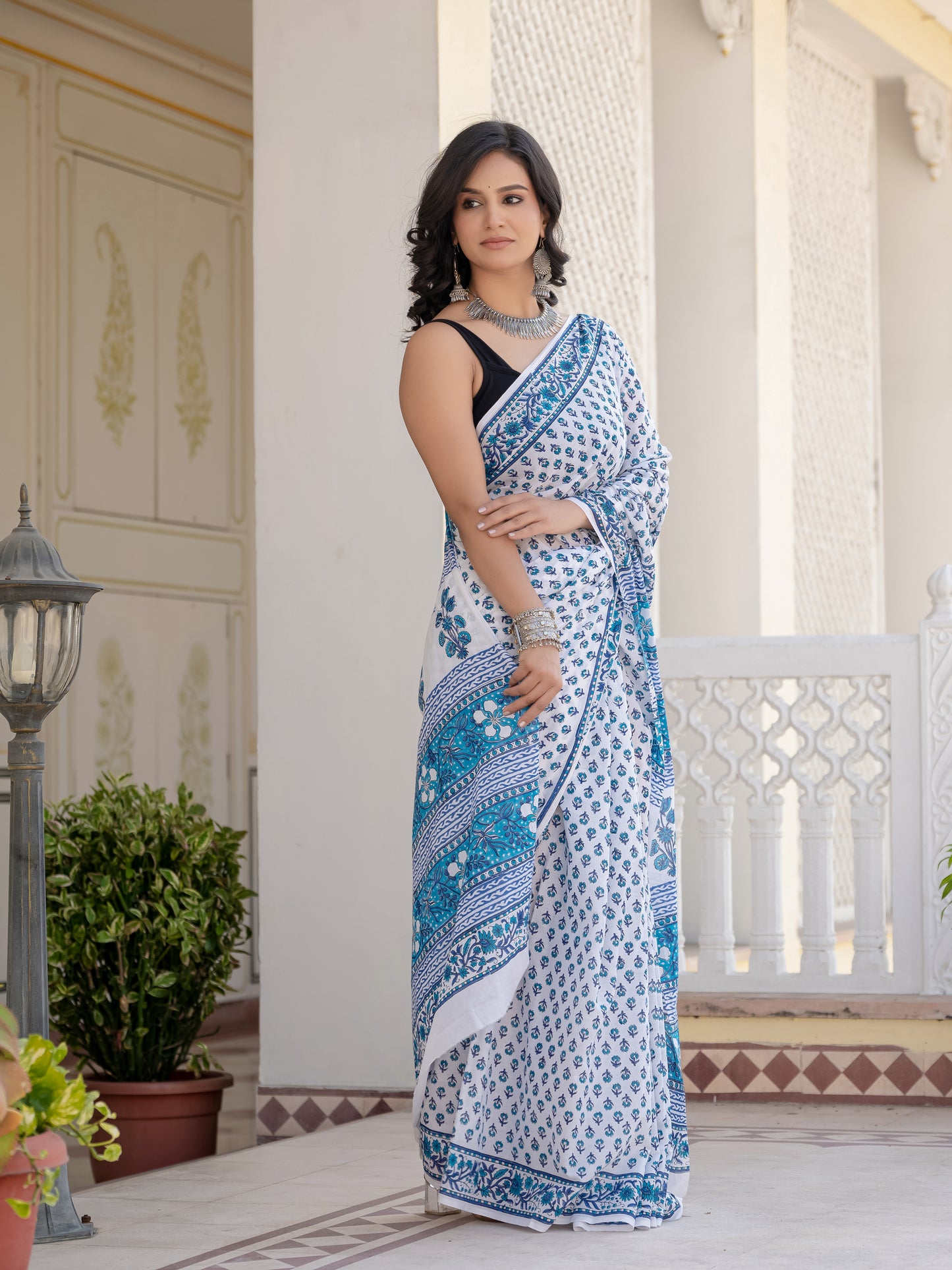 Blue bootie Chanderi Silk Saree