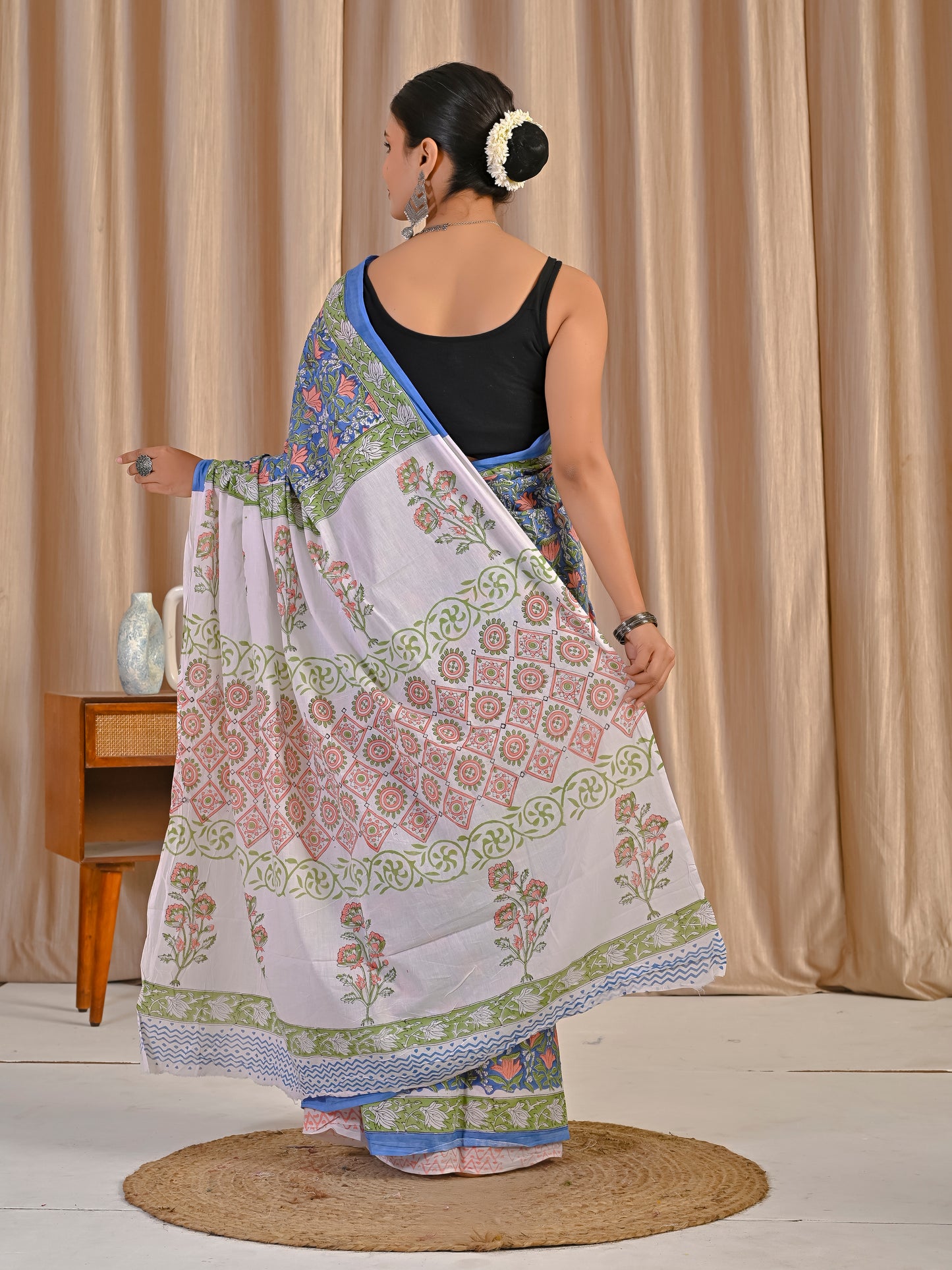 Blue jaal pure mul cotton saree