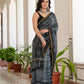 Grey black tie dye printed Chanderi Silk Saree