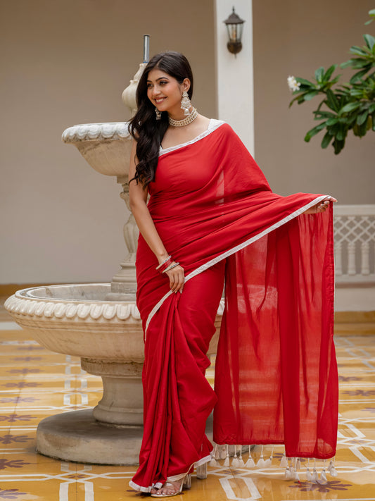 Red saree with tussels