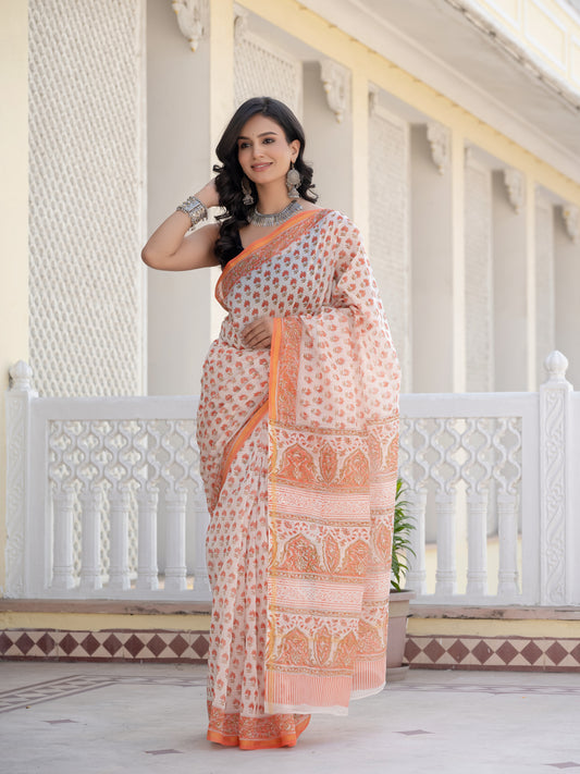 Peach bootie Chanderi Silk Saree