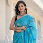 Sky hand painted Chanderi Silk Saree