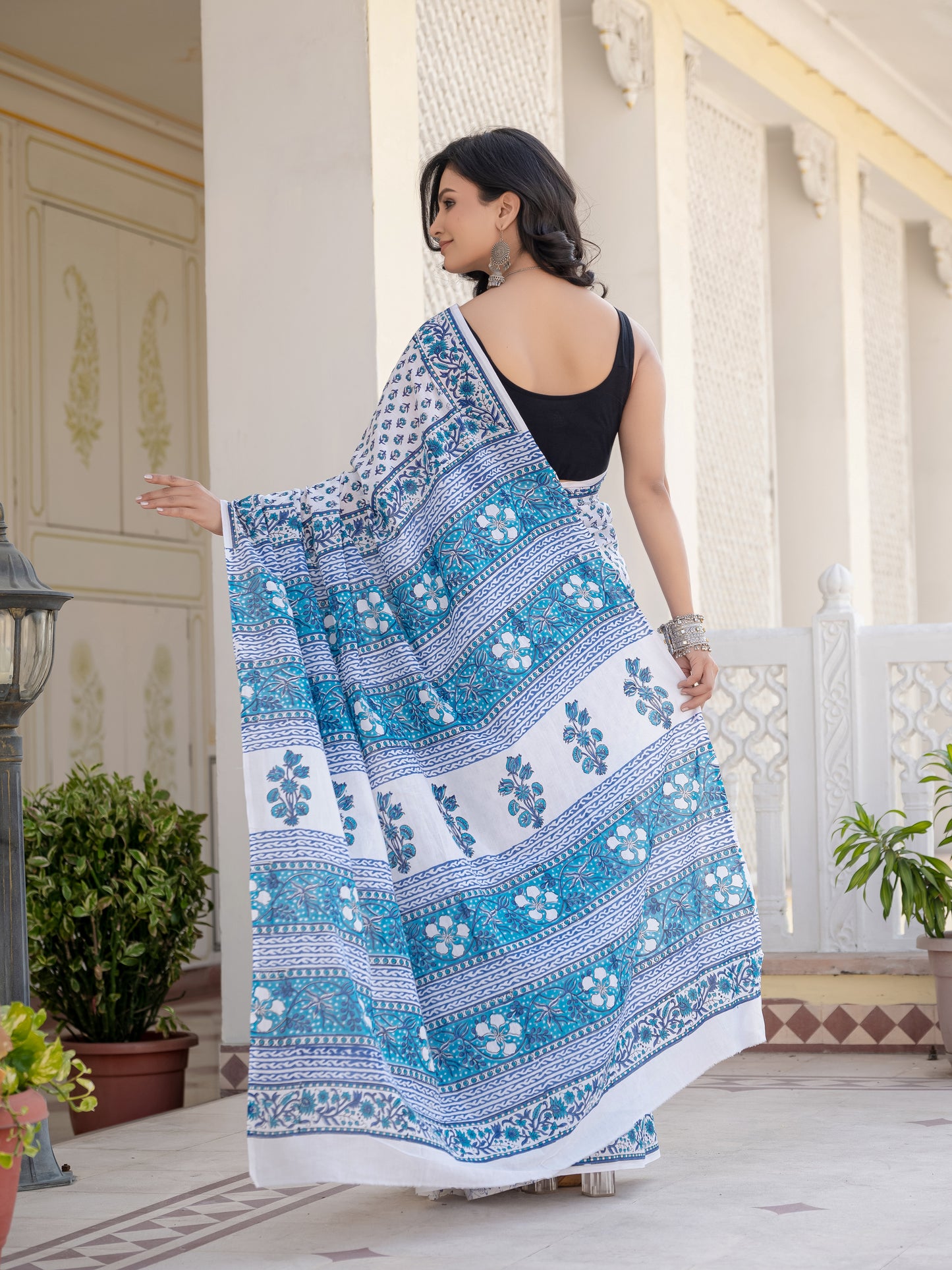 Blue bootie Chanderi Silk Saree
