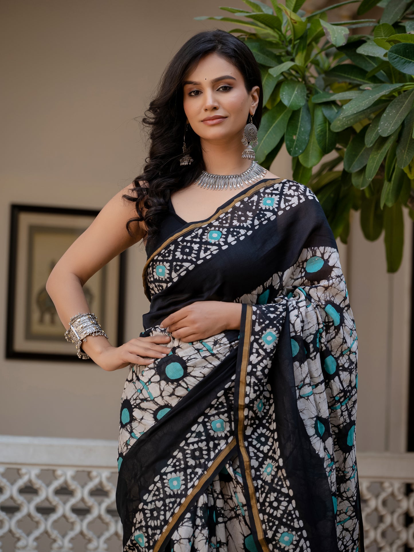 Black Batik Pure Chanderi Silk Saree