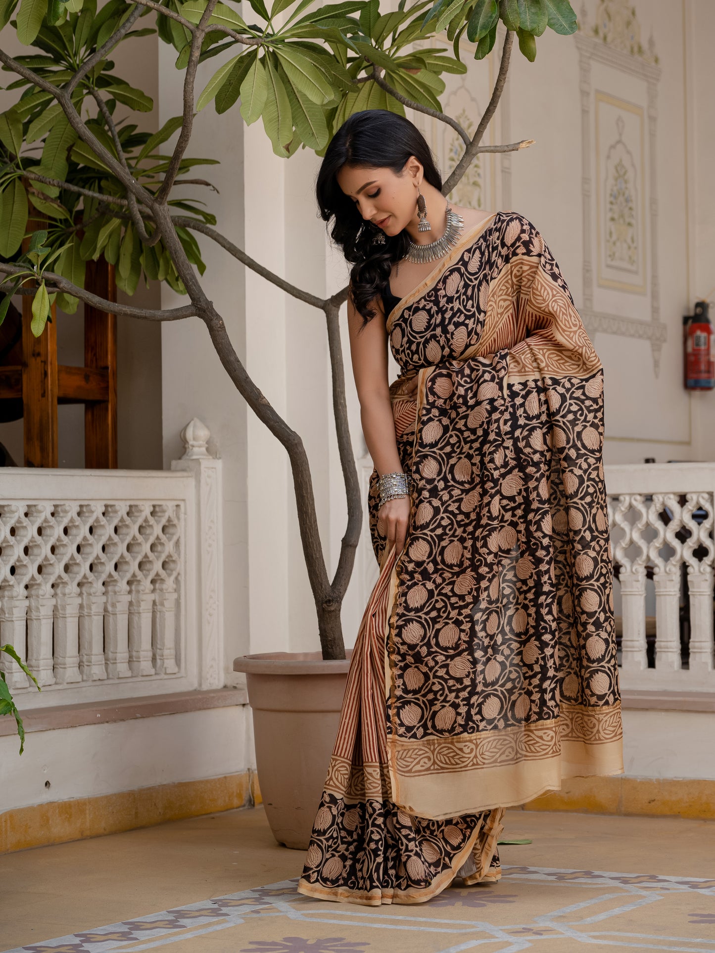 Bagru Gadh Jaal Chanderi Silk Saree