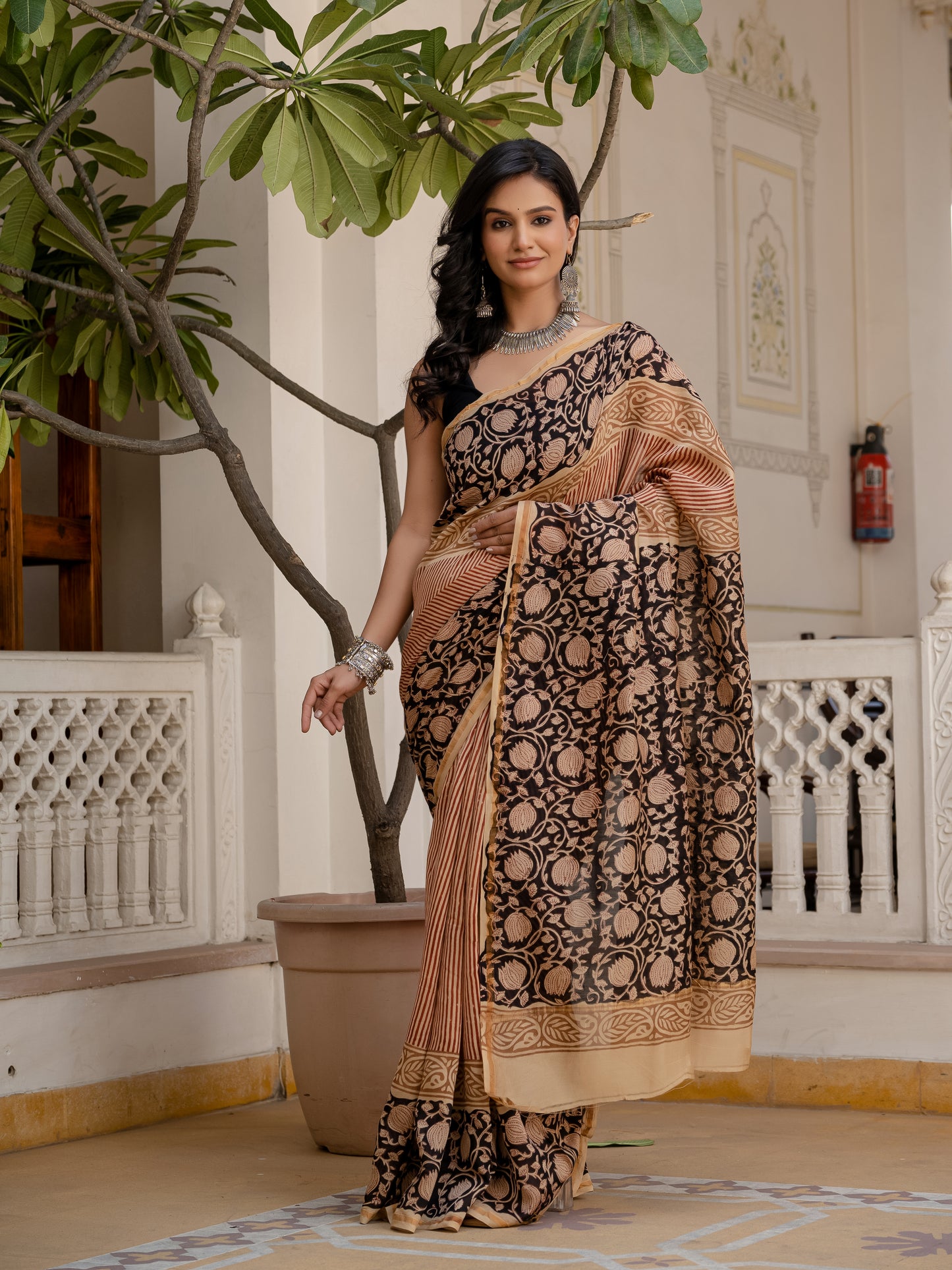 Bagru Gadh Jaal Chanderi Silk Saree