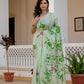 Pista green hand painted Chanderi Silk Saree