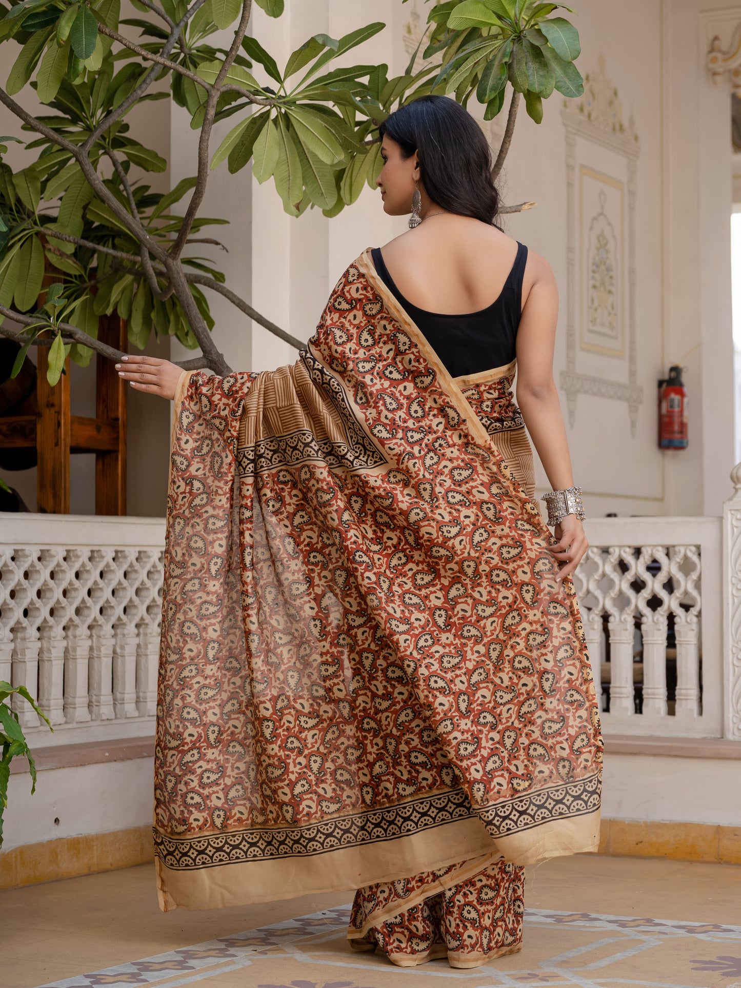 Bagru Jaal Printed Chanderi Silk Saree
