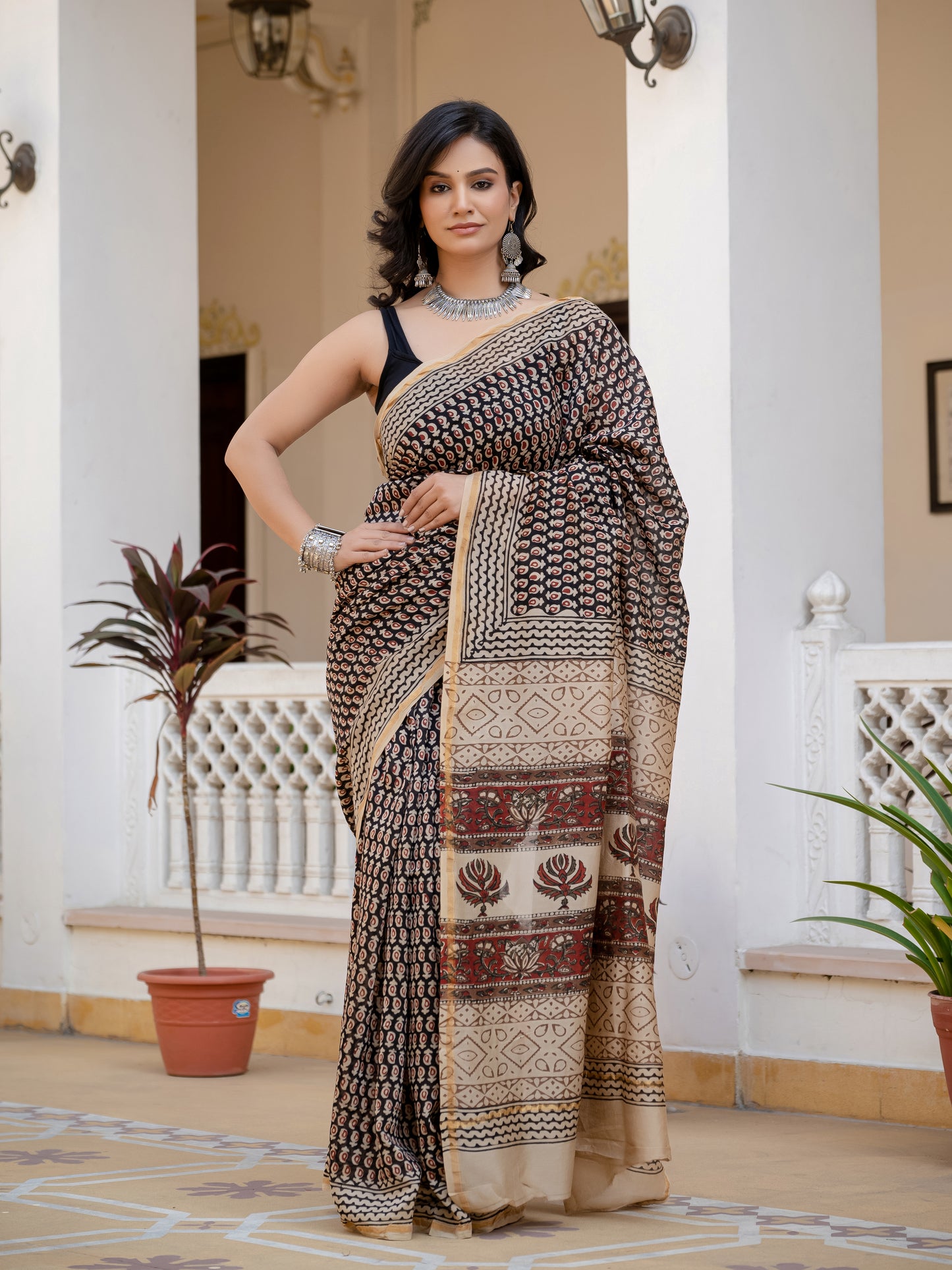 Bagru choti bootie Chanderi Silk Saree