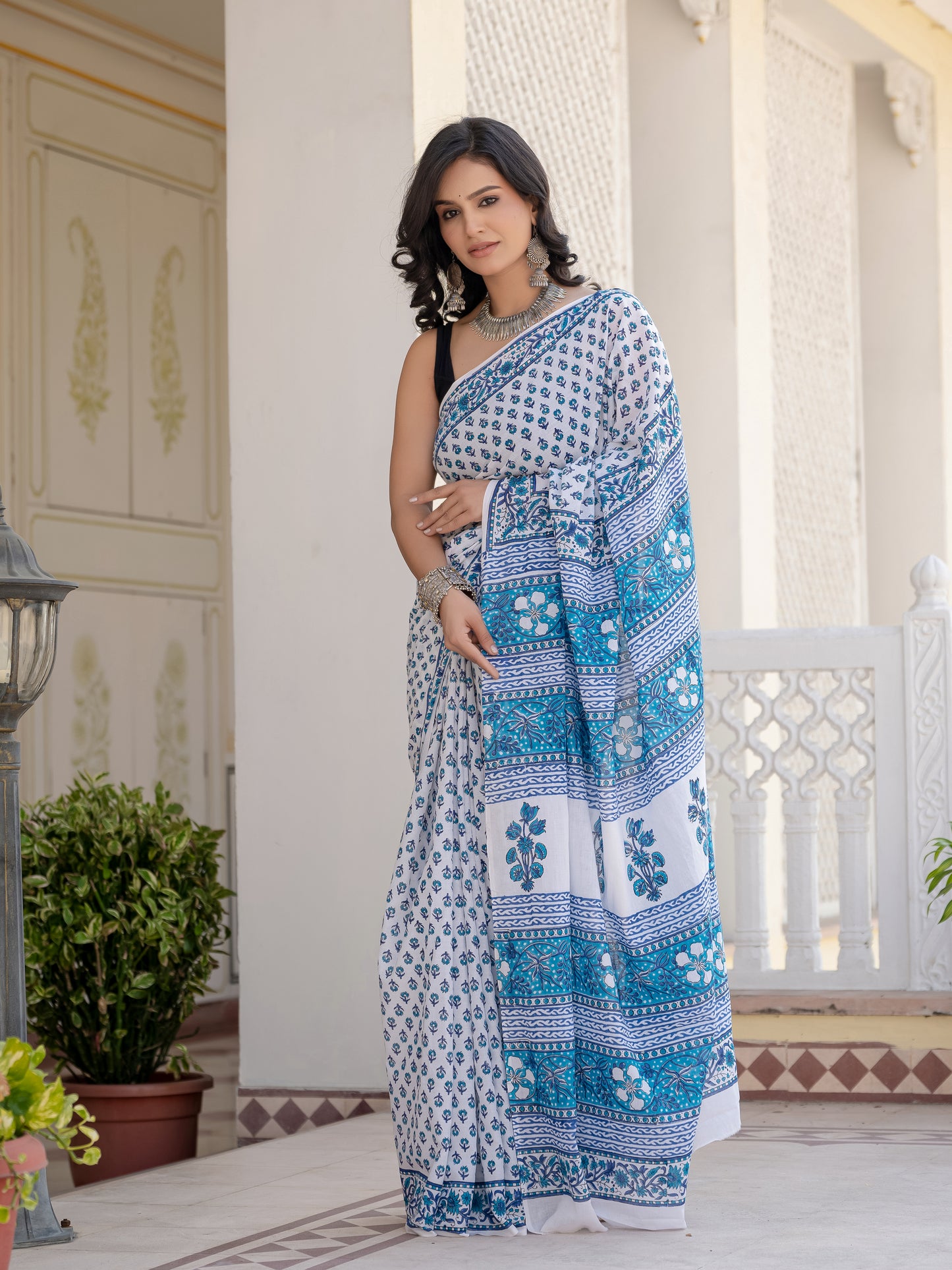 Blue bootie Chanderi Silk Saree