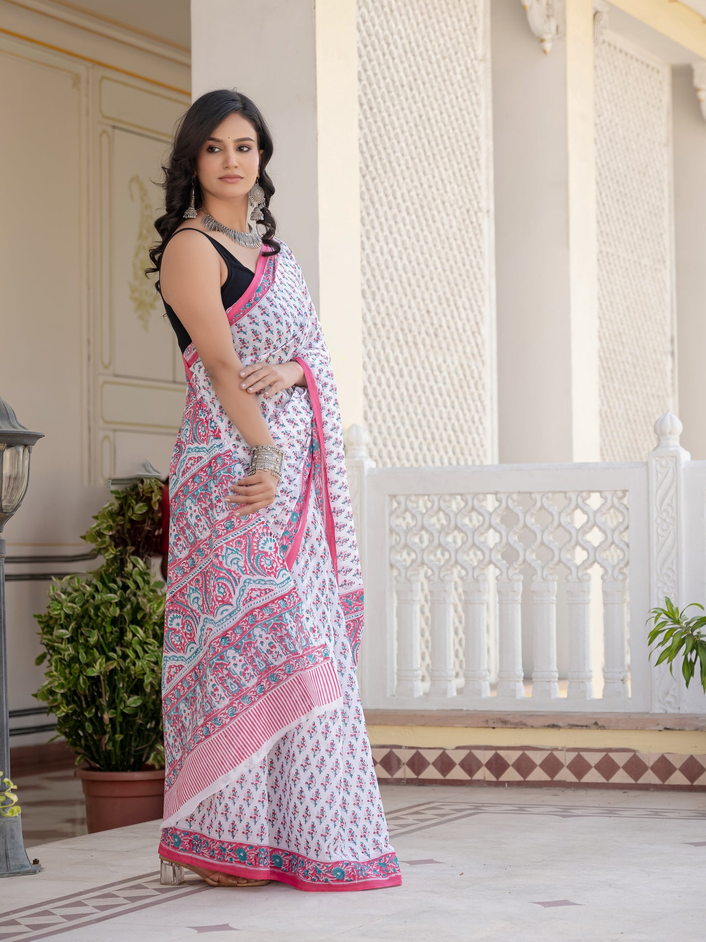 Pink bootie Chanderi Silk Saree