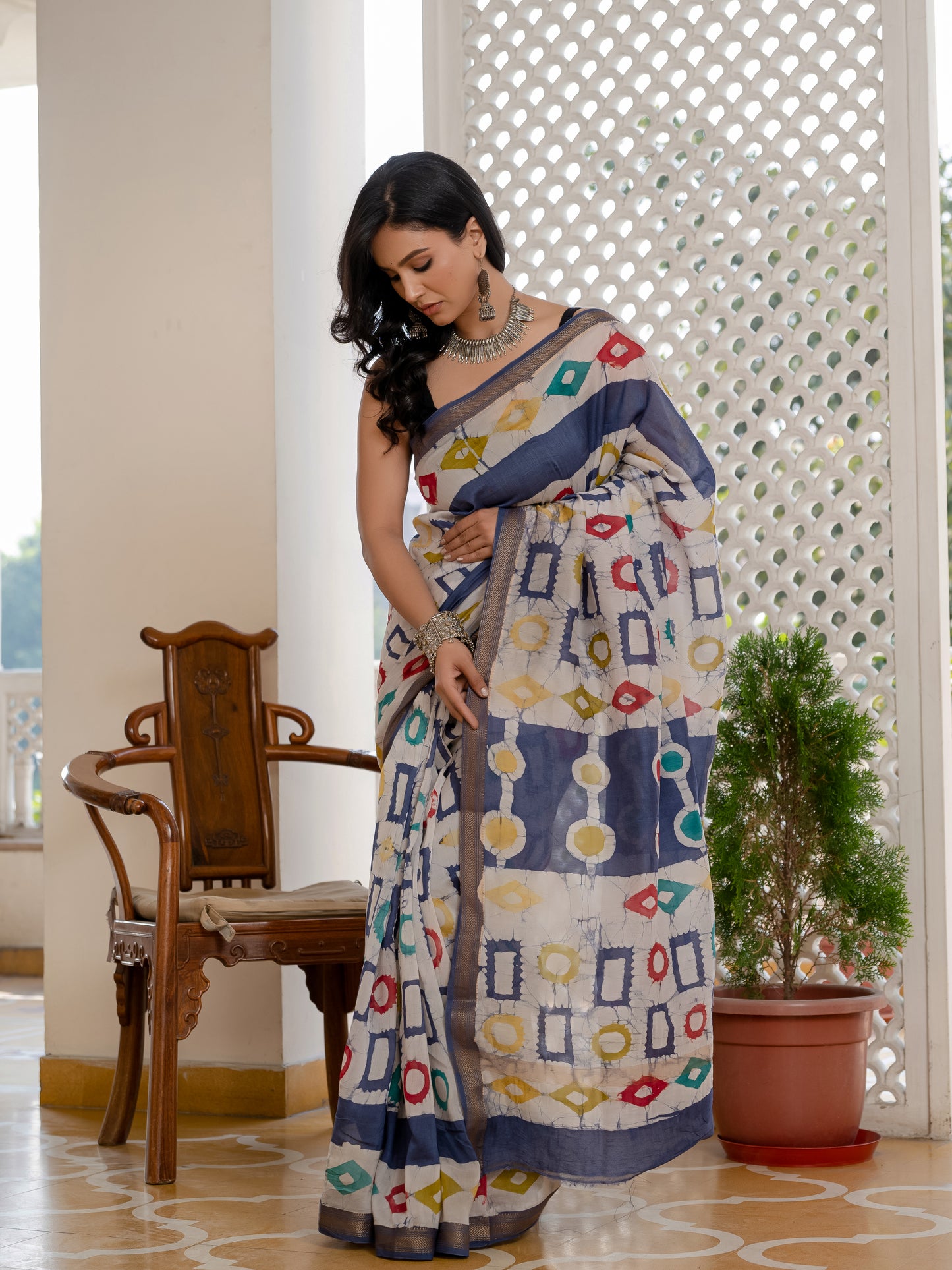 Grey Batik Chanderi Silk Saree