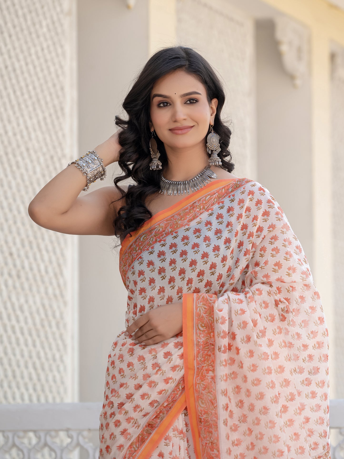 Peach bootie Chanderi Silk Saree