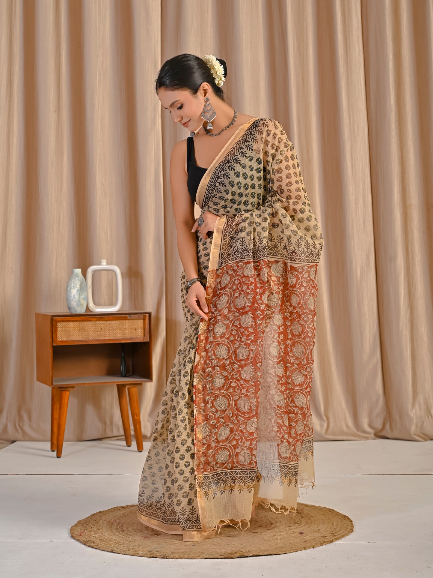 Bagru choti booti pure block printed saree