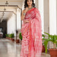 White & Red tie dye Chanderi Silk Saree