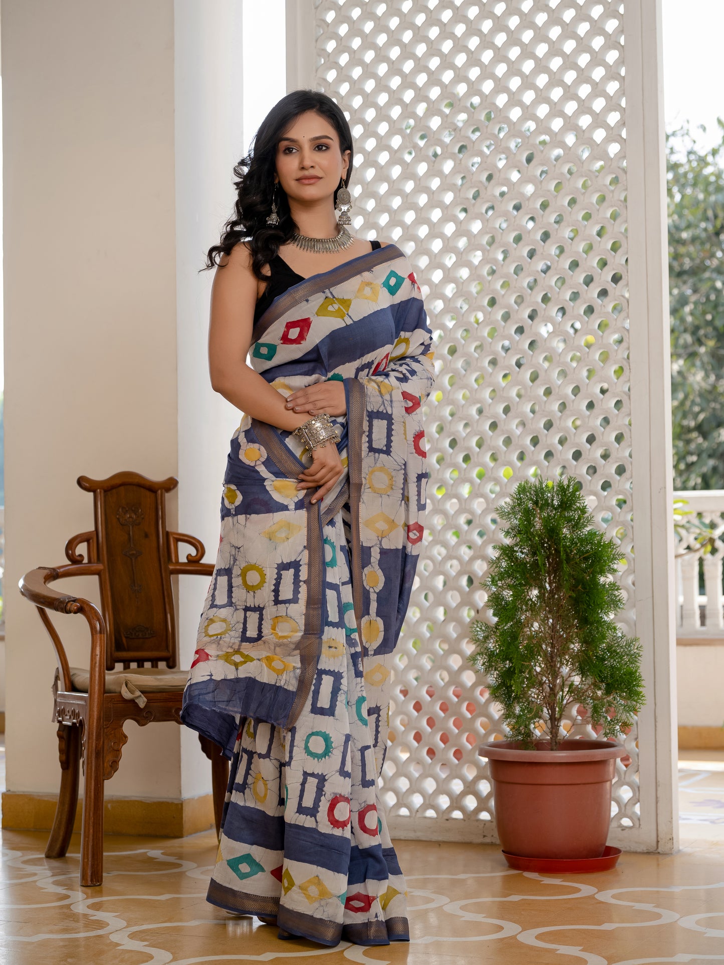 Grey Batik Chanderi Silk Saree