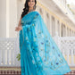 Sky hand painted Chanderi Silk Saree