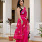 Pink hand painted Chanderi Silk Saree